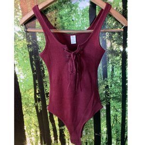 Shein Maroon Snap-Crotch Sleeveless Bodysuit